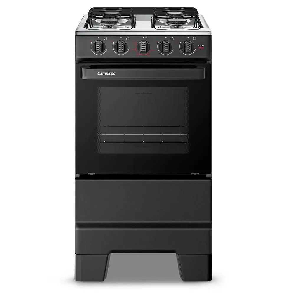 Fogão de Piso 4 Bocas a Gás Esmaltec Ideal Pop com Forno Acendimento Manual Preto
