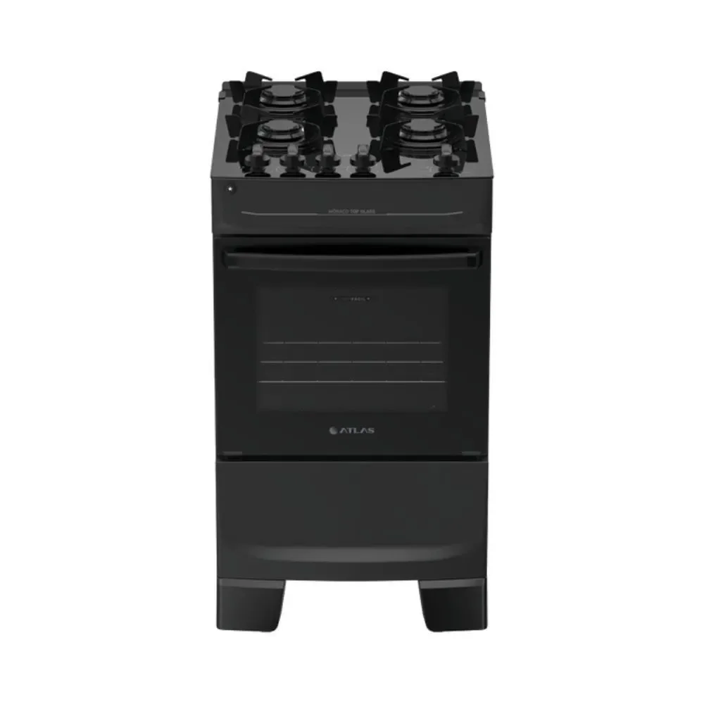 Fogão Monaco Top Glass New 4 Boca Atlas Preto Bivolt