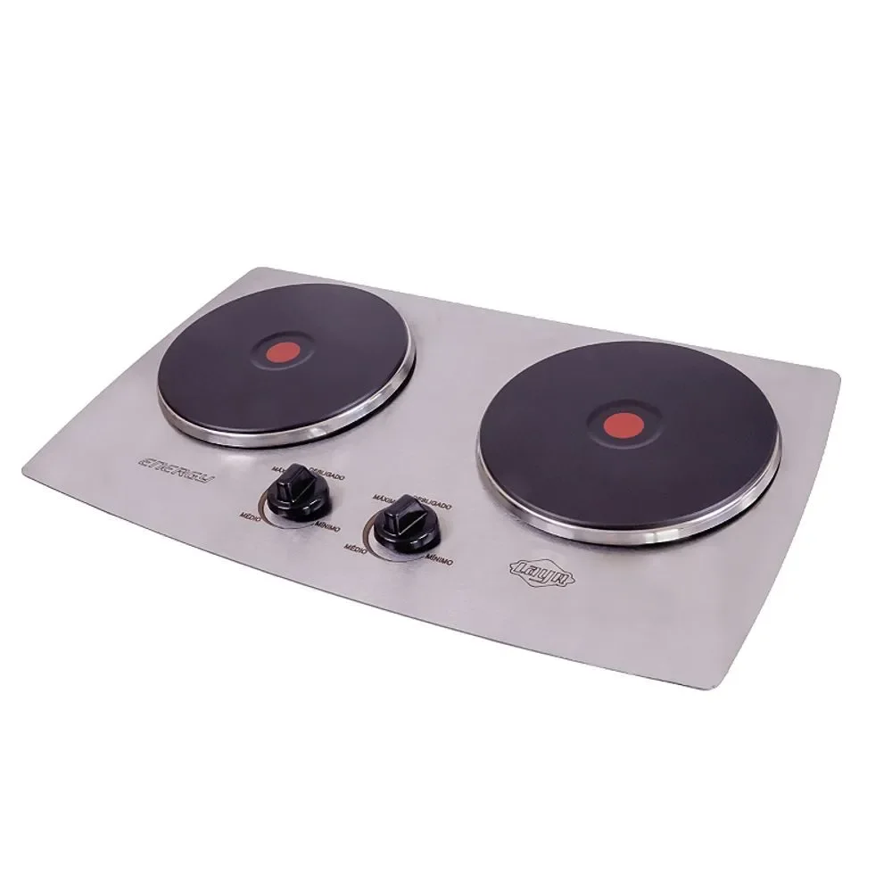 Fogão Elétrico Cooktop Layr Energy 4.0 2 Bocas em Inox Portátil com Placas Aquecedoras Inox 220V