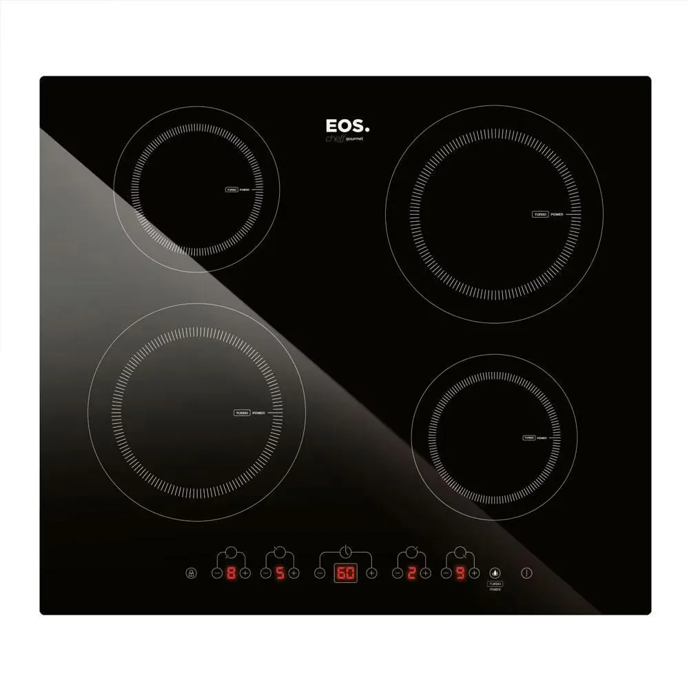 Fogão Cooktop de Indução EOS ECI04EP 4 Bocas Vidro Temperado com Turbo e Timer Preto 220V