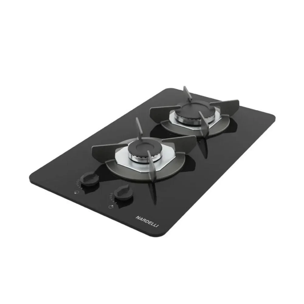 Fogão Cooktop Gás Nardelli Safe2 2 Bocas Vidro Temperado Trempe Ferro Fundido Preto Acendimento Automático Bivolt