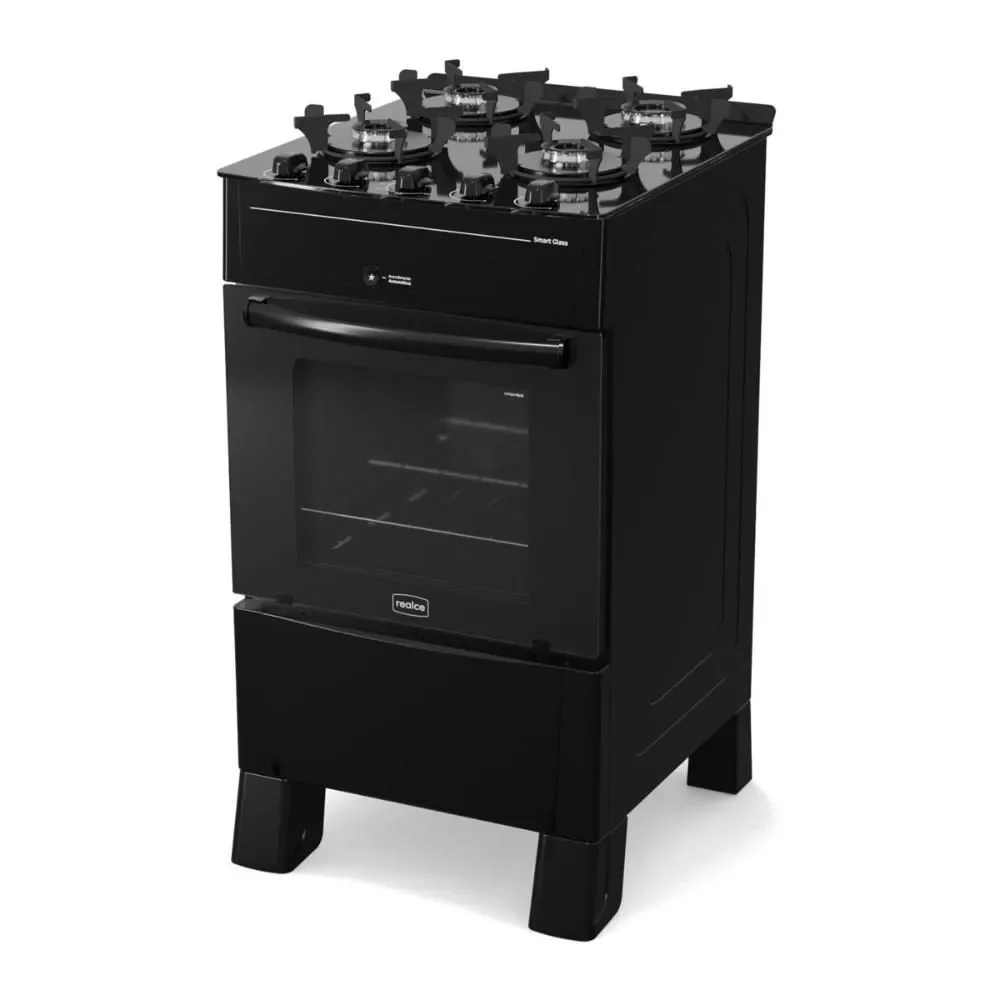 Fogão de Piso 4 Bocas Gás Multimóveis Cr223 Mesa Vidro Temperado Acendimento Automático Preto Bivolt