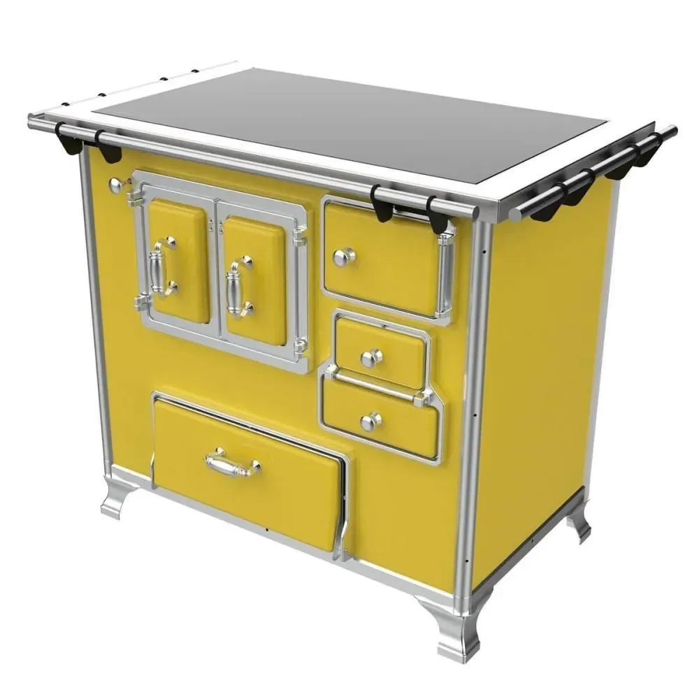 Fogão a Lenha Tradicional 4 Bocas Vitrocerâmico Venâncio No2 Esmaltado Amarelo 100CM