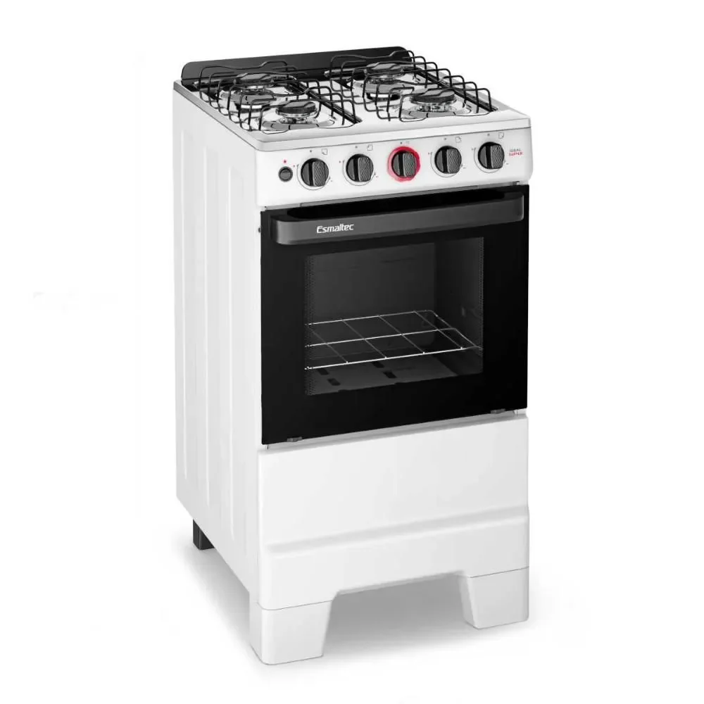 Fogão a Gás de Piso 4 Bocas Esmaltec Ideal Super 4121 Mesa Inox Acendimento Automático Branco Bivolt