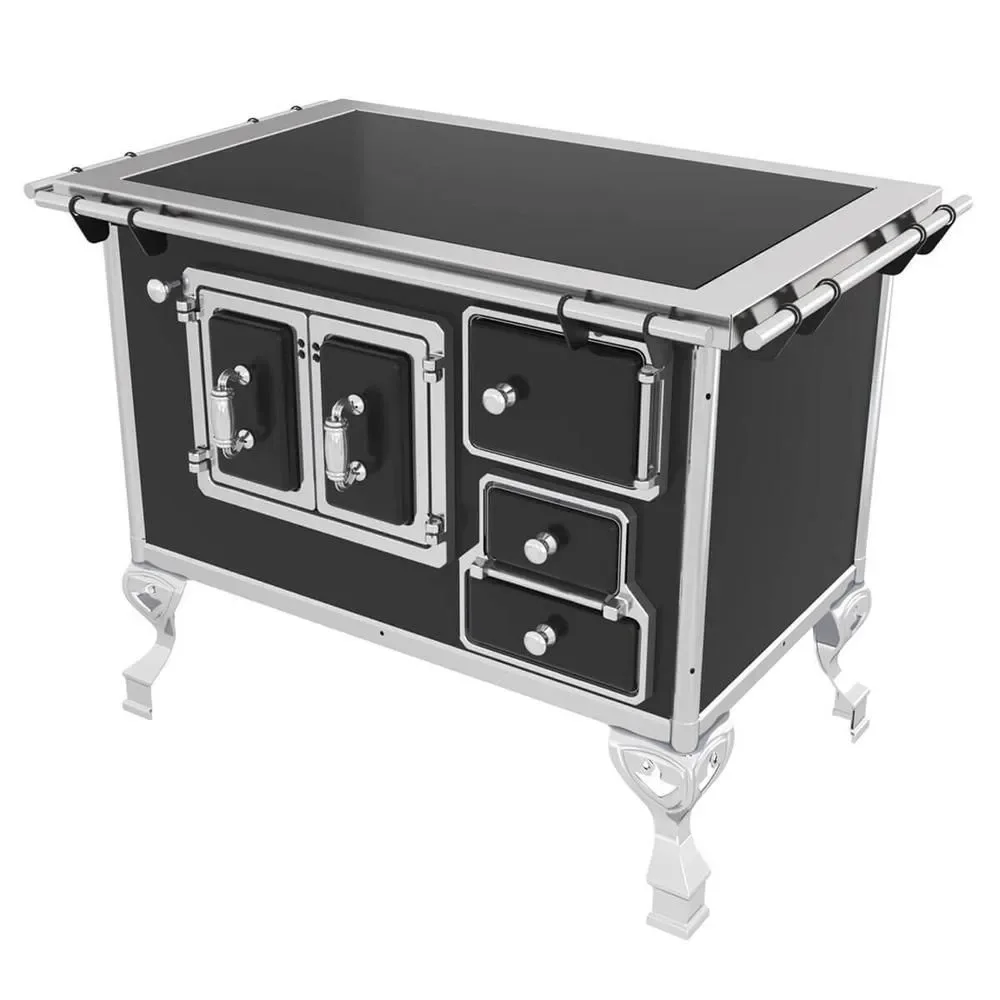 Fogão a Lenha Tradicional 2 Bocas a Lenha Venâncio Tradicional No2 Vitroceramico Preto Manual 96CM