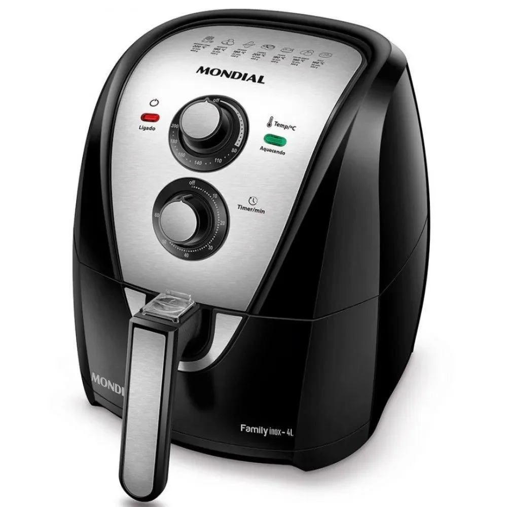 Fritadeira Elétrica sem Óleo Mondial AFN40BI Air Fryer 4L 1500W Cesto Removível Preto Inox 220V