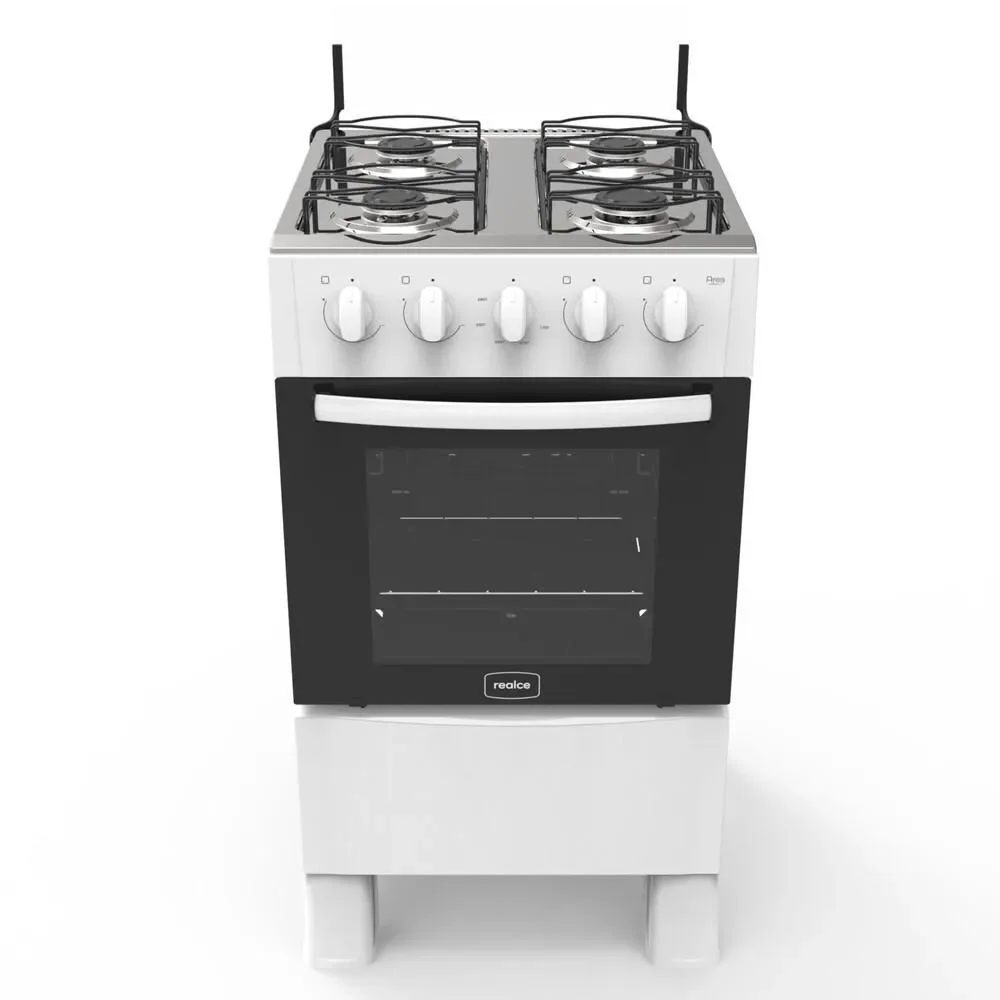 Fogão de Piso a Gás 4 Bocas Realce Eletrodomésticos CR200 Mesa Inox Acendimento Manual Branco Bivolt