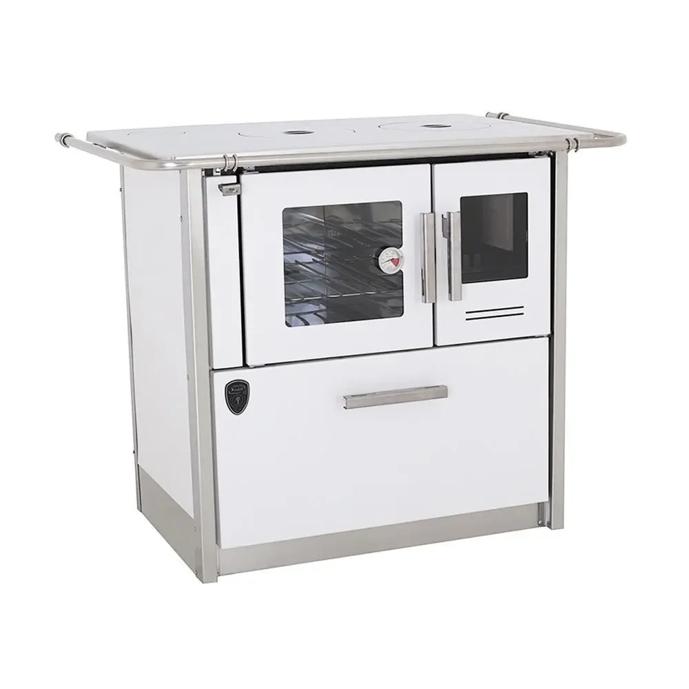 Fogão a Lenha 4 Bocas Fornos Pinhal Eclipse Esquerdo Branco Chapa Aluminio N2 com Forno Inox