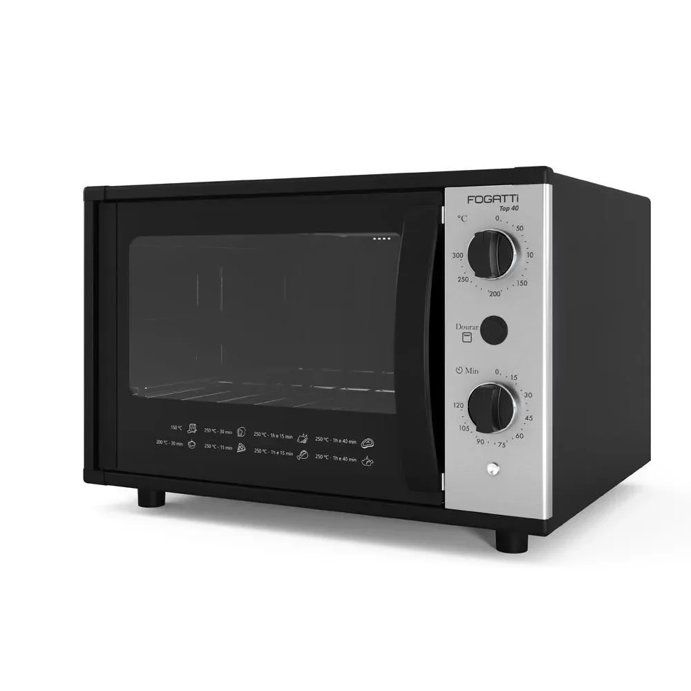 Forno Elétrico de Bancada Top 40 Black Inox 40L com Timer Grill Dourador Easy Clean 220V Fogatti