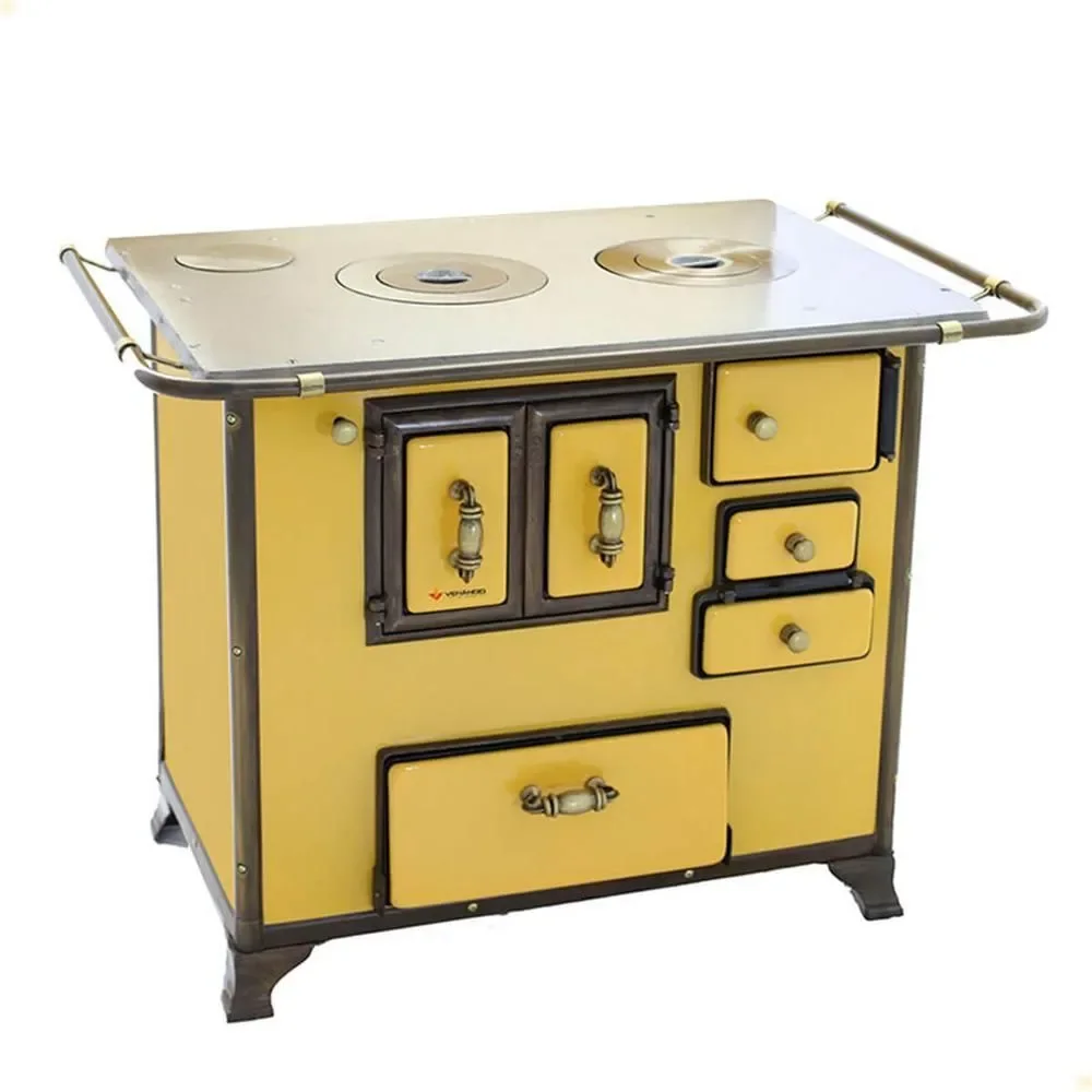 Fogão a Lenha Barroco 3 Bocas Venâncio Gabinete No3 Ferro Fundido Manual Amarelo 1035MM