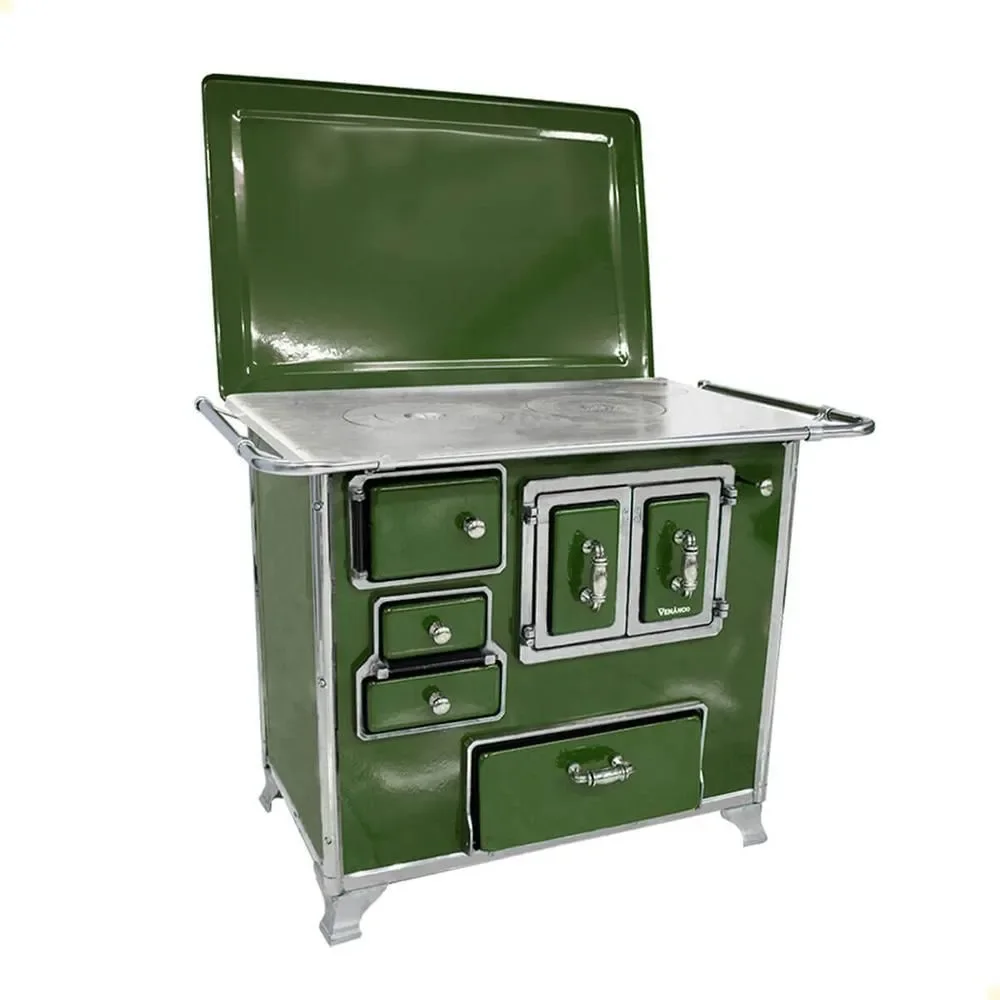 Fogão A Lenha Tradicional Venâncio N graus 2 Verde Porta Dupla Com Tampa Gabinete Direito