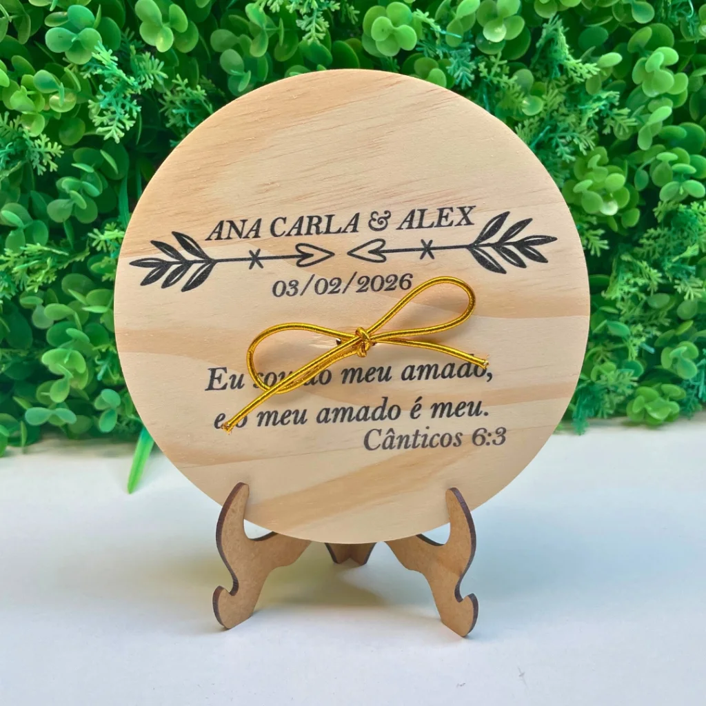 PORTA ALIANÇA PARA CASAMENTO PERSONALIZADO EM MADEIRA PINUS - ENVIO EM 24 HORAS