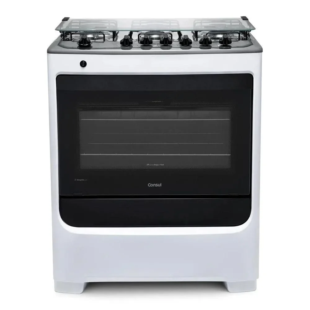 Fogão de Piso 6 Bocas GLP Consul CFS6NABUNA Mesa de Vidro Acendimento Automático Branco Bivolt