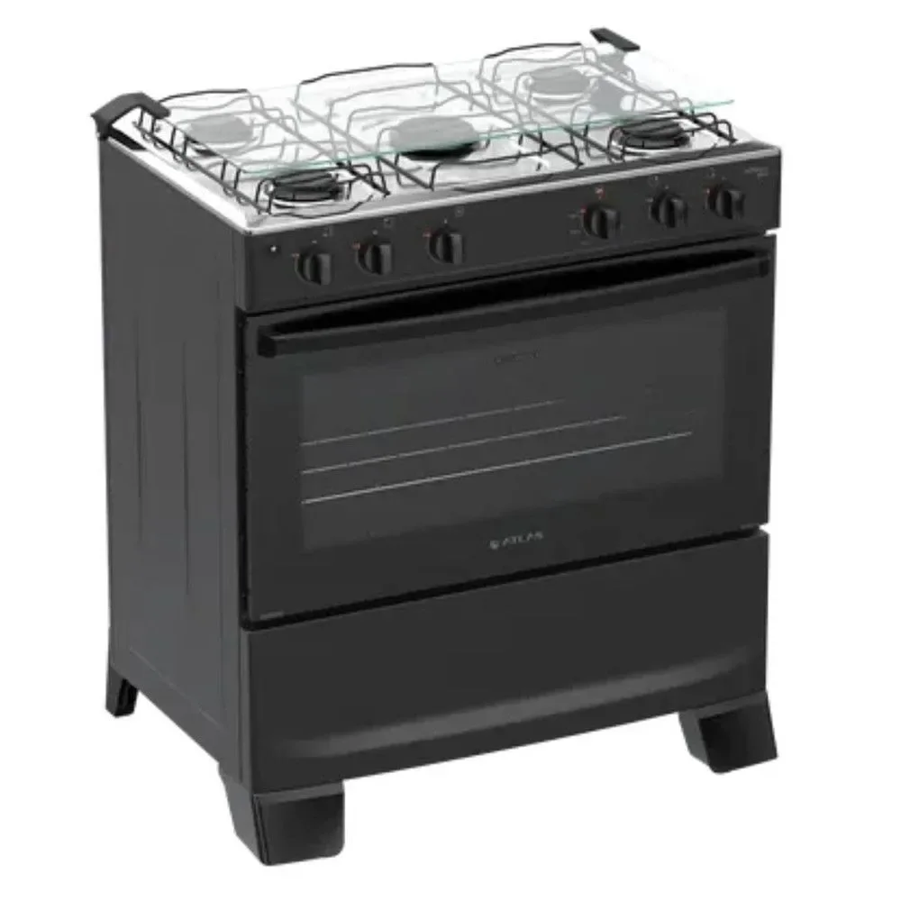 Fogão de Piso 5 Bocas Atlas Mônaco Plus com Forno 82L Acendimento Automático Preto Bivolt