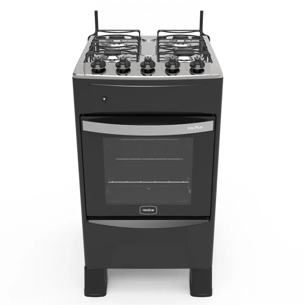 Fogão de Piso 4 Bocas a Gás de Piso Realce Eletrodomésticos CR209 Mesa Inox Acendimento Automático Preto Bivolt