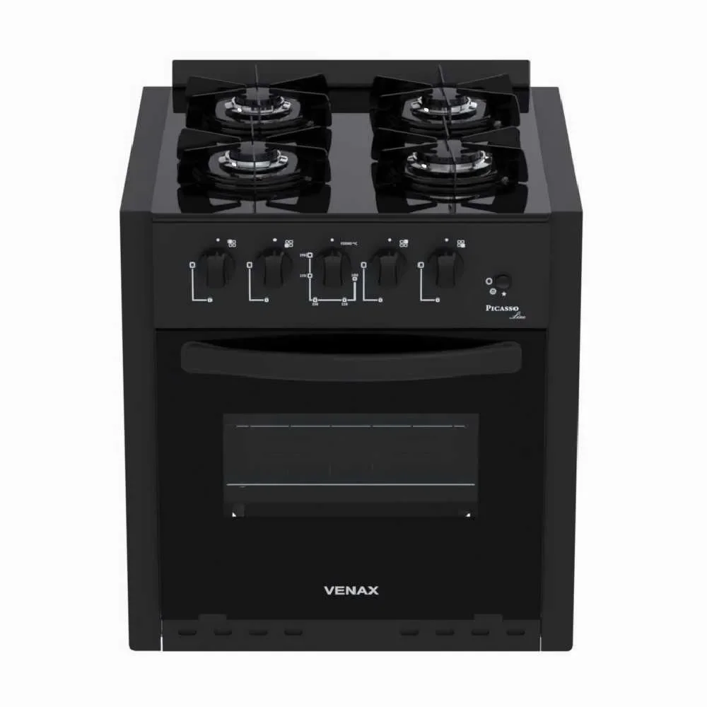Fogão A Gás De Embutir 4 Bocas Picasso Line Preto Fosco - Venax