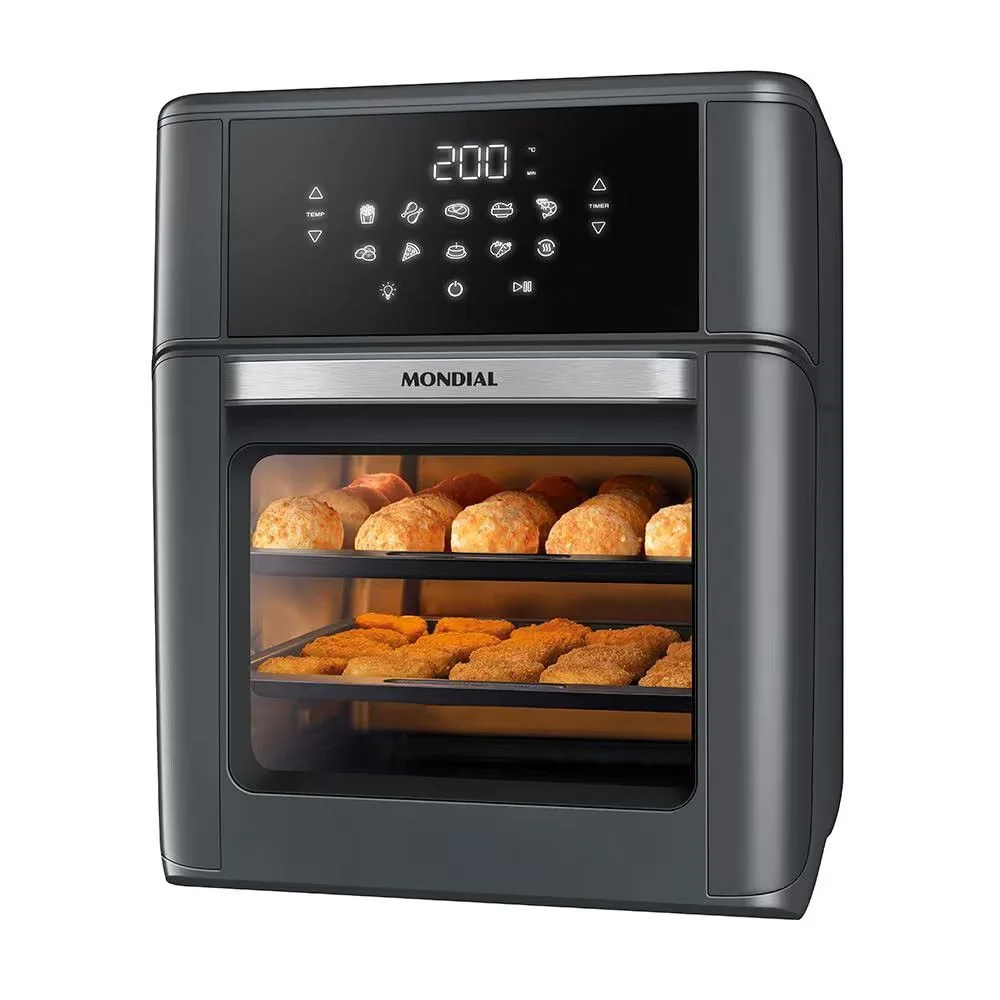 Fritadeira sem Óleo Air Fryer Oven Mondial AFON12LFG 12L 2000W Digital com Painel Touch e 10 Funções Cinza 110V