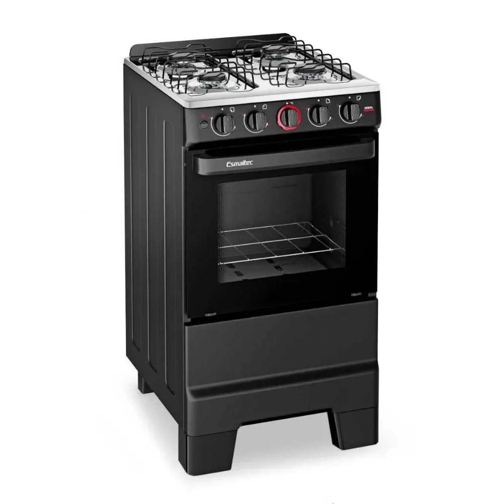 Fogão a Gás Piso 4 Bocas GLP Esmaltec Ideal Super F4IAP Mesa Inox Acendimento Automático Preto Bivolt