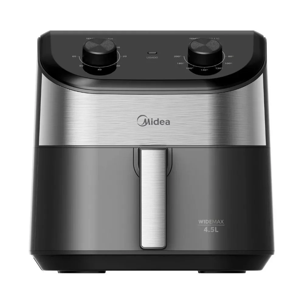 Fritadeira Air Fryer Midea Widemax 4,5L 1500W Antiaderente Preto Inox Timer 60 Minutos 220V