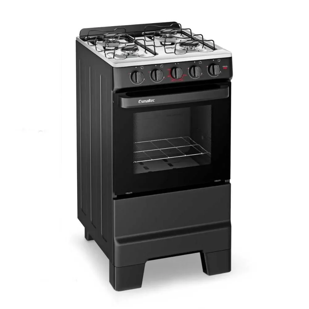 Fogão A Gás 4 Bocas Ideal Pop Preto Mesa Inox F4ISP Esmaltec