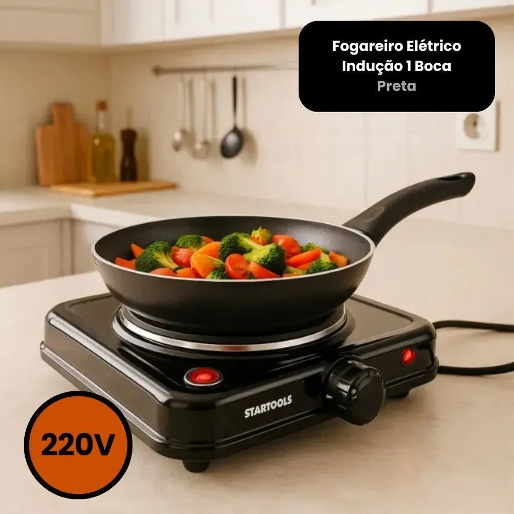 Fogão Elétrico Portátil por Indução Startools 1 Boca com Controle de Temperatura 1000W 220V