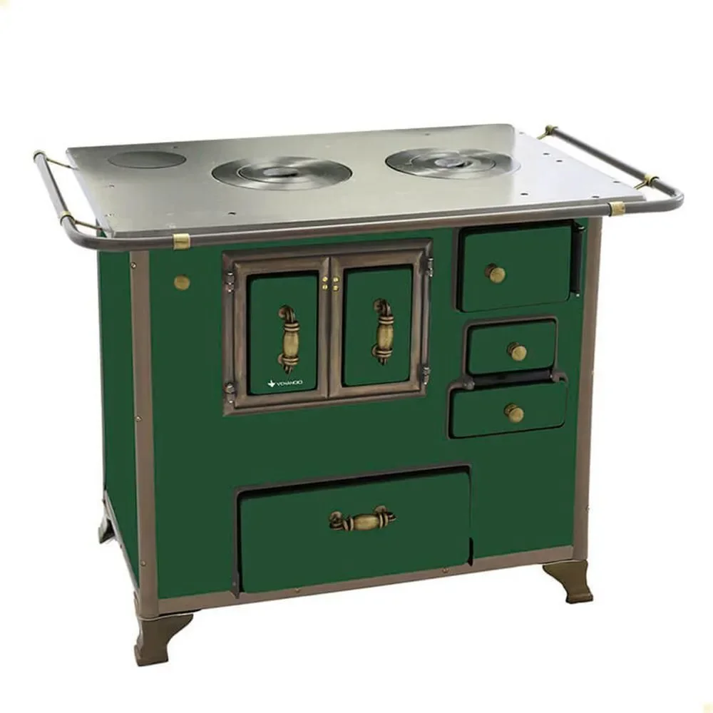 Fogão a Lenha 3 Bocas Venâncio No3 Barroco Lado Esquerdo Verde sem Tampa Ferro Fundido Esmaltado 103.5CM