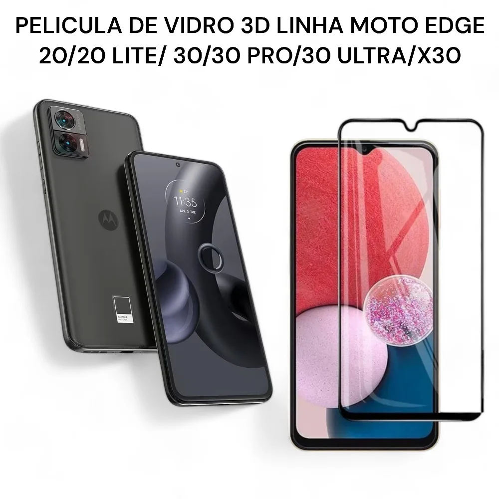 Película de Vidro 3D Linha Moto EDGE S/ 20/20 PRO/ 20 LITE/ 30/ 30 NEO/ 30 ULTRA/X30