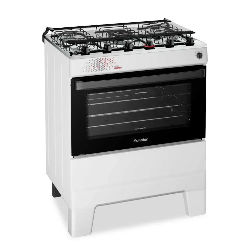 Fogão a Gás de Piso 5 Bocas Esmaltec Ideal Master T5ITB Mesa Inox Acendimento Automático Branco Bivolt