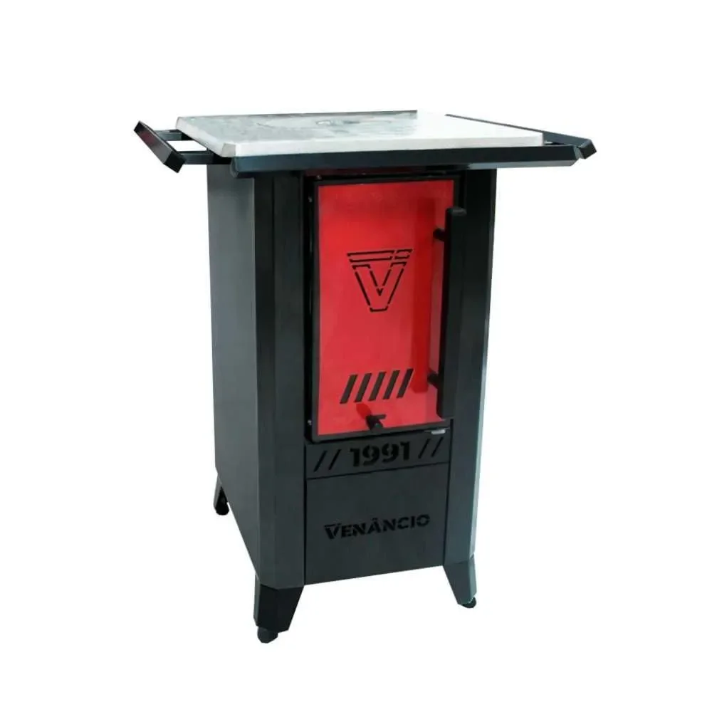 Fogão a Lenha Nº 00 Preto e Vermelho Metalúrgica Venâncio F00-VR com Chapa Superior em Ferro Fundido