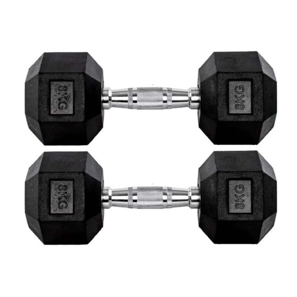 Par Halteres 8kg + 8kg Dumbbell Sextavado Emborrachado Pegada Cromada Gallant (GDb08F3B-Pt)