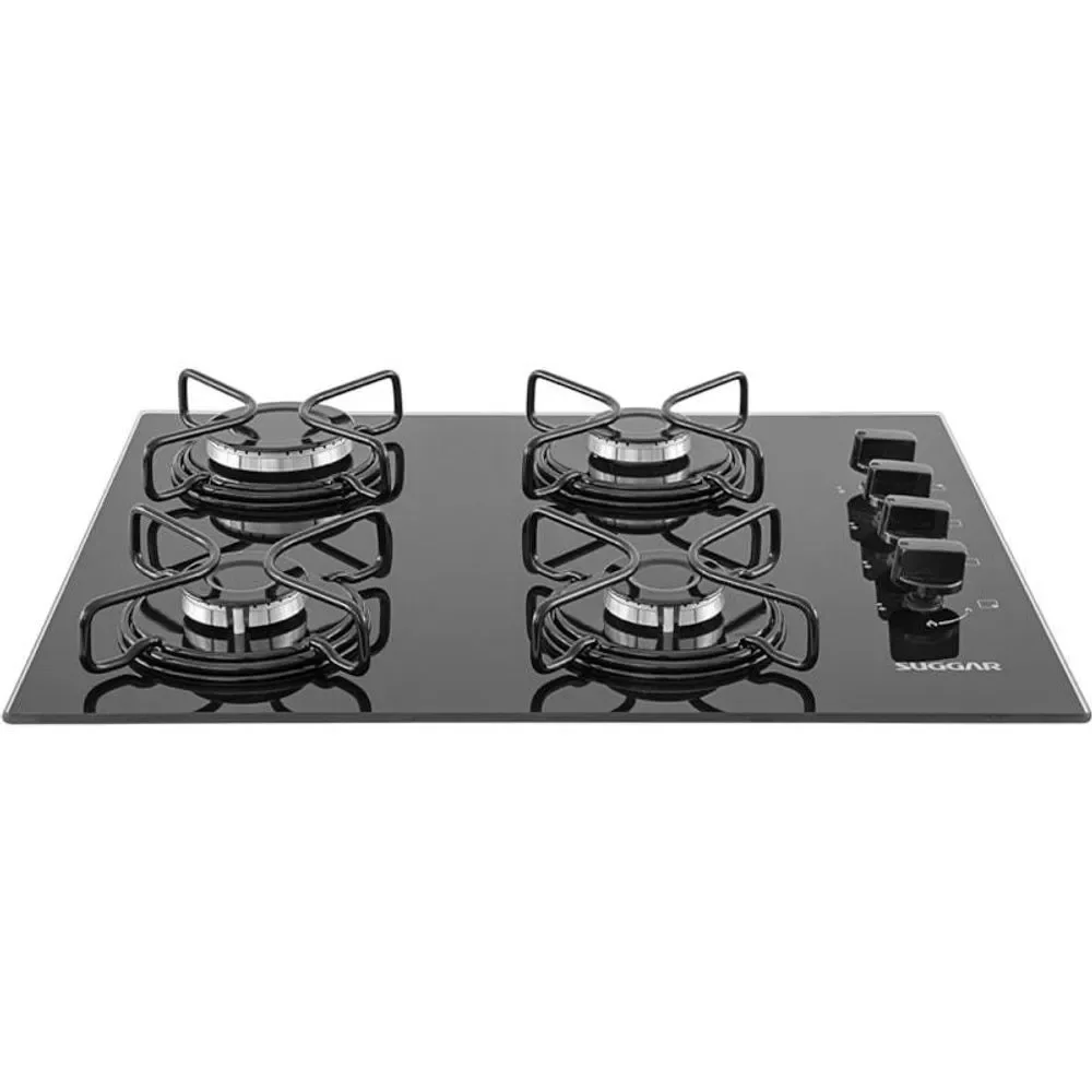 Fogão de Mesa Cooktop a Gás Suggar FG4004AVP 4 Bocas Vidro Temperado Preto Acendimento Automático Bivolt