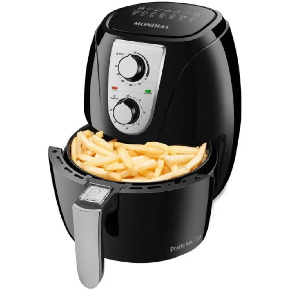 Fritadeira Air Fryer Elétrica Mondial AF-34 3,2L 1200W Preto Inox Timer e Temperatura Ajustável 220V