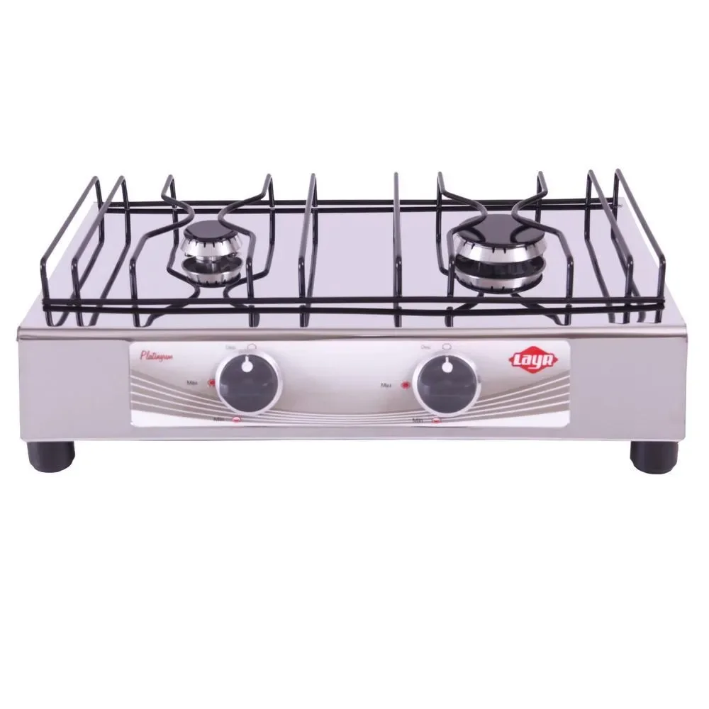 Fogão Portátil 2 Bocas Gás GLP Layr Platinyum Inox com Gabinete em Aço Inoxidável Trempe Removível Inox