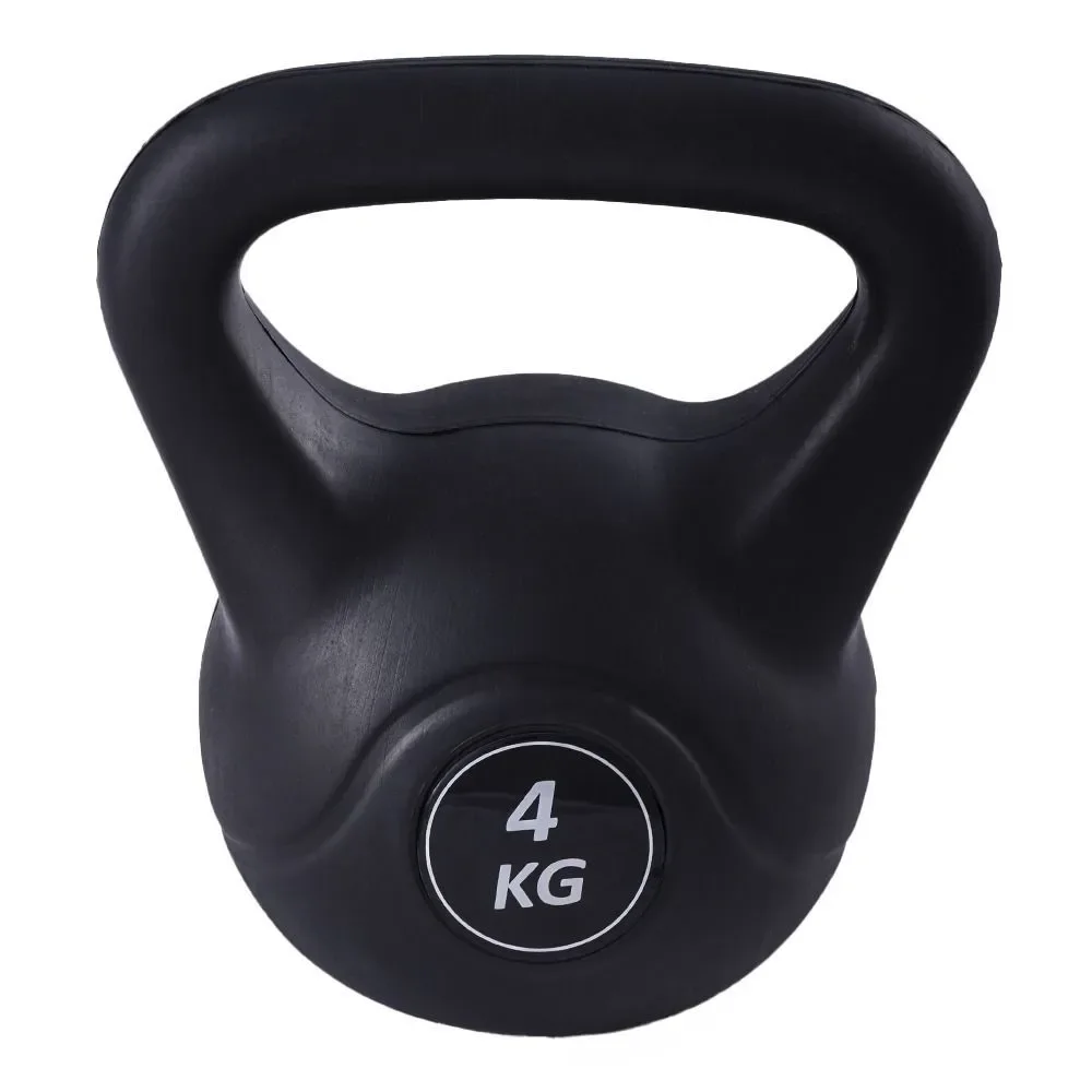 Kettlebell Black Cimento 4kg com Alça Fundida e Revestimento em PVC Preto Ahead Sports
