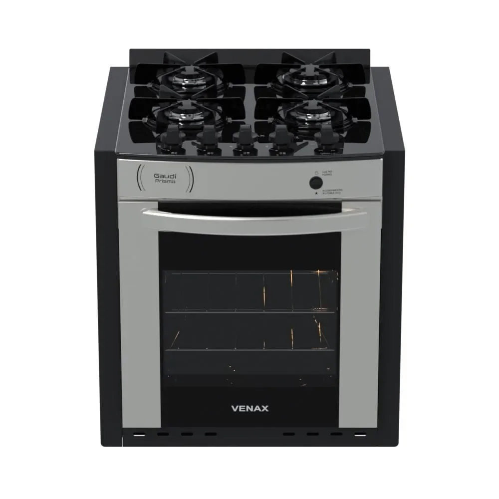 Fogão de Embutir 4 Bocas Gás GLP Venax GDPMV450 Mesa de Vidro Temperado Acendimento Automático Inox