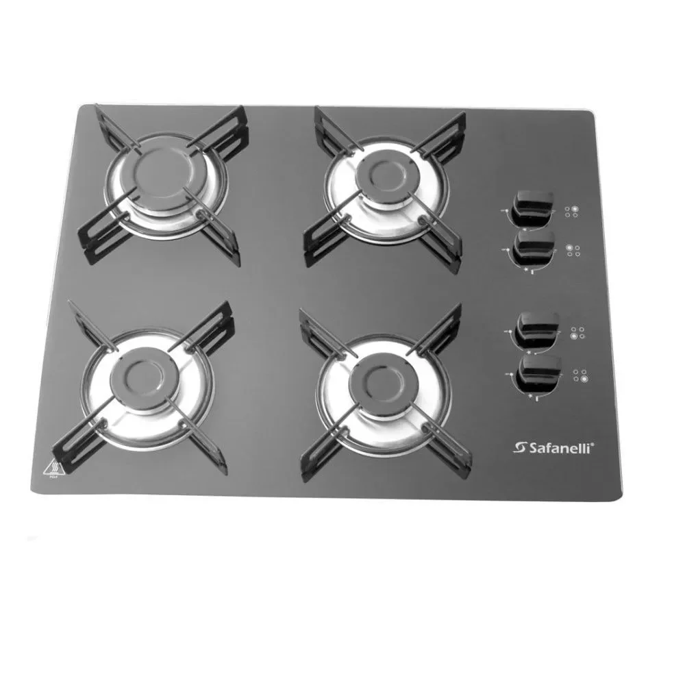 Fogão Cooktop a Gás Safanelli Semplice 4 Bocas Vidro Temperado Acendimento Automático Preto Bivolt