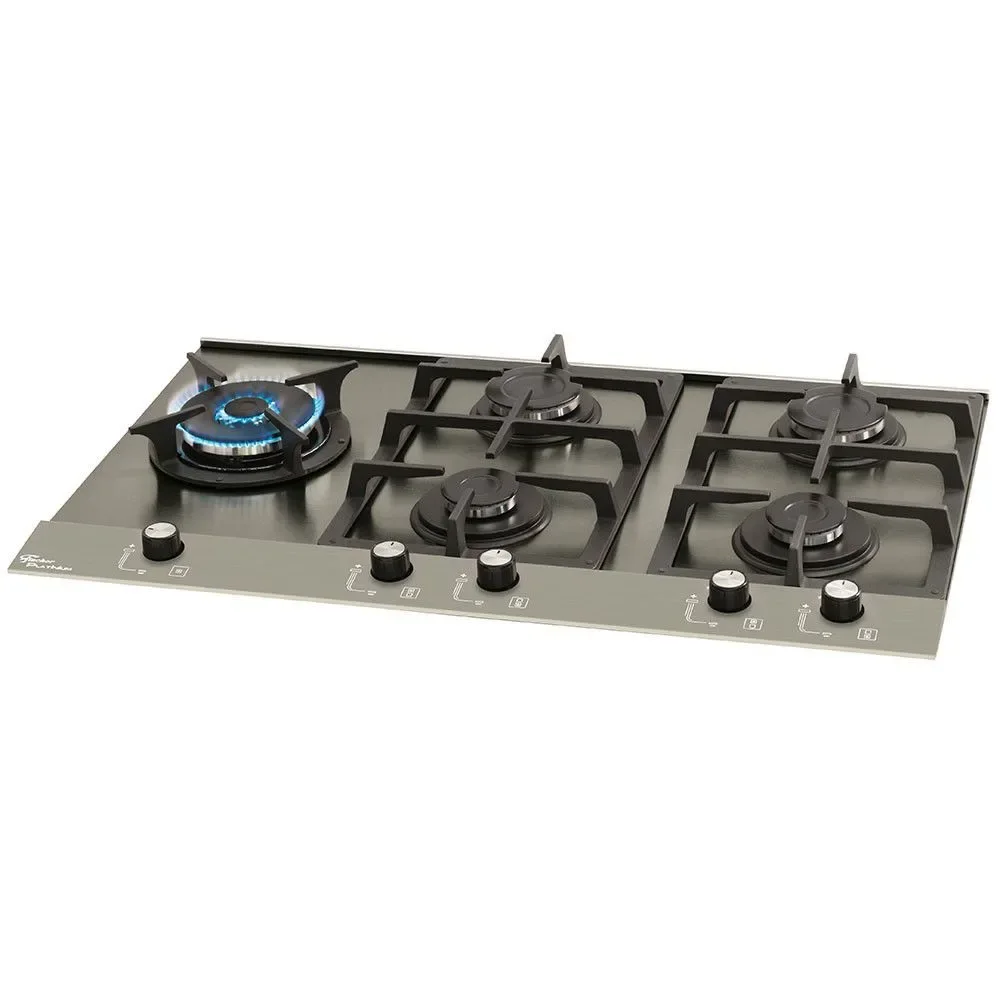 Fogão Cooktop a Gás Fischer Platinum Prime 5 Bocas Mesa Inox Escovado Tripla Chama Bivolt