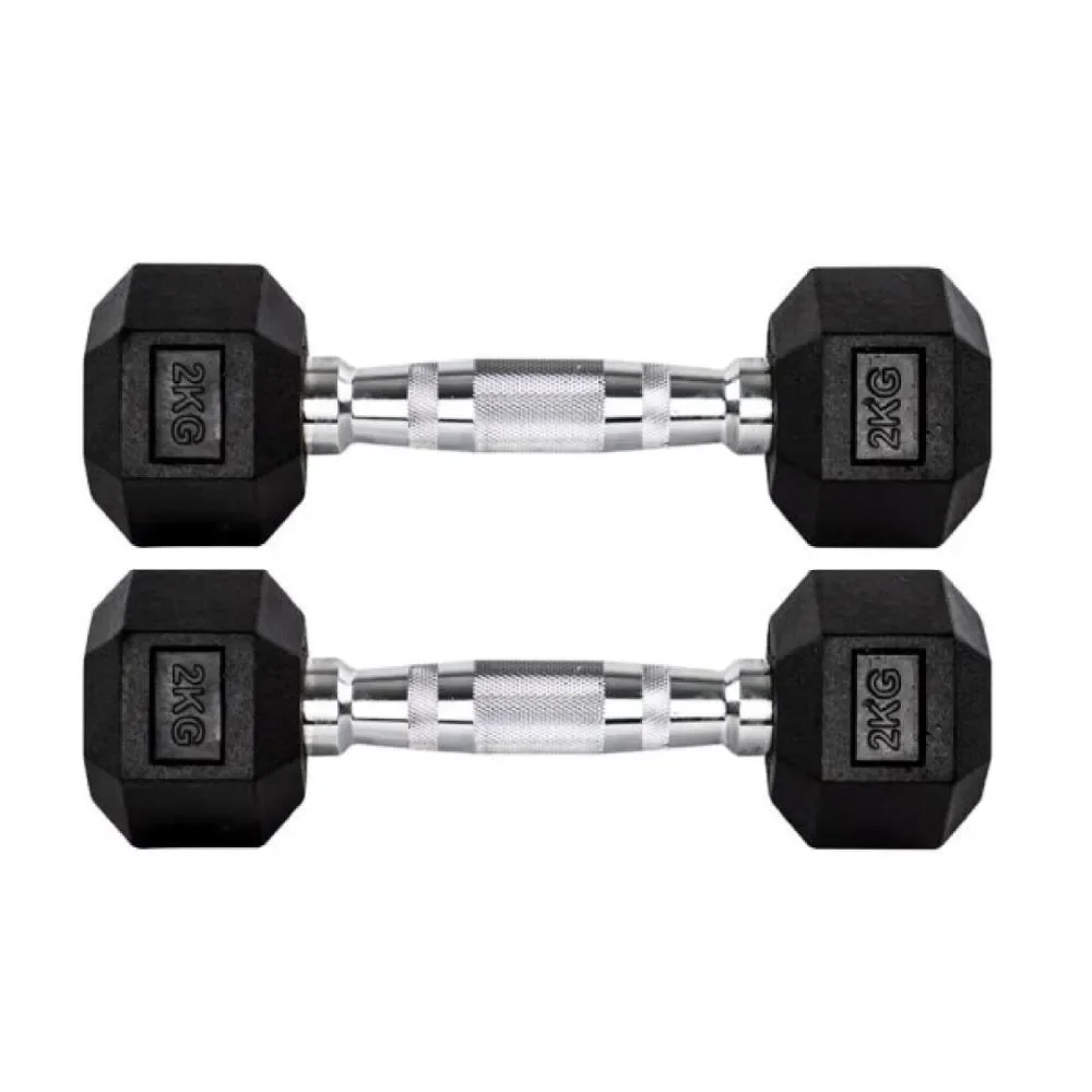 Par Halteres 2kg + 2kg Dumbbell Sextavado Emborrachado Pegada Cromada Gallant (GDb02F3B-PT)