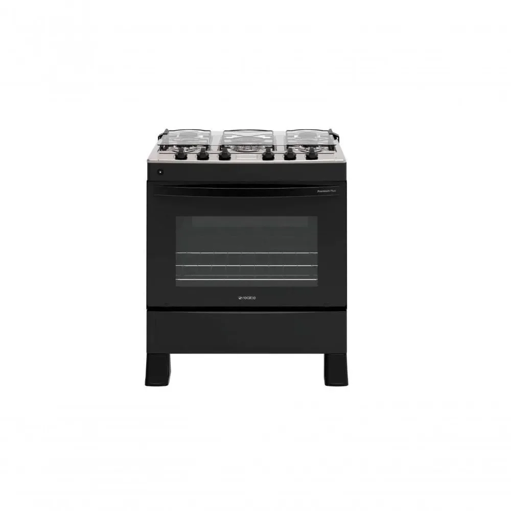 Fogão de Piso 5 Bocas a Gás Realce Premium Plus Inox Manual Preto