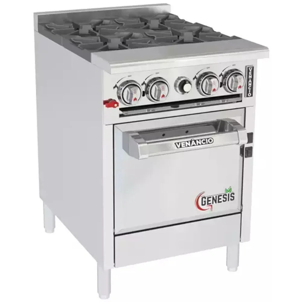 Fogão de Piso a Gás GLP 4 Bocas Venâncio G24CO24BN Ferro Fundido Acendimento Manual Inox 220V