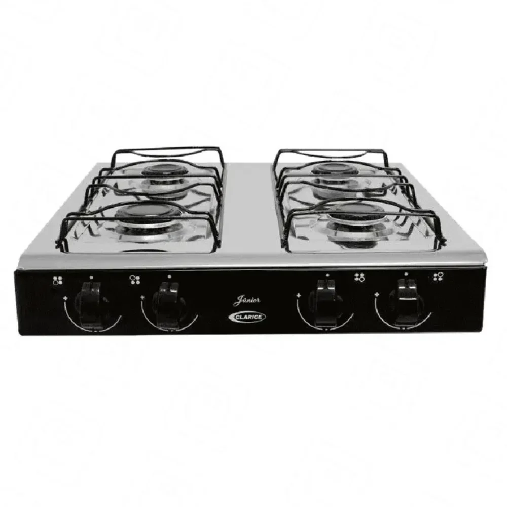 Fogão Cooktop a Gás Clarice Júnior 4 Bocas Inox Trempes Esmaltadas Preto 1700W 110V