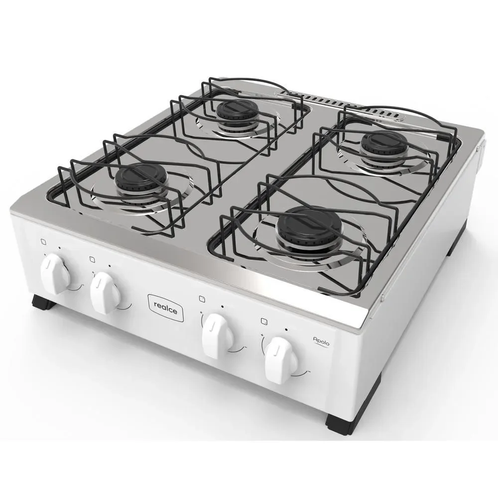 Fogão 4 Bocas Portátil a Gás Realce Eletrodomésticos CR213 Mesa Inox Acendimento Manual Branco Bivolt