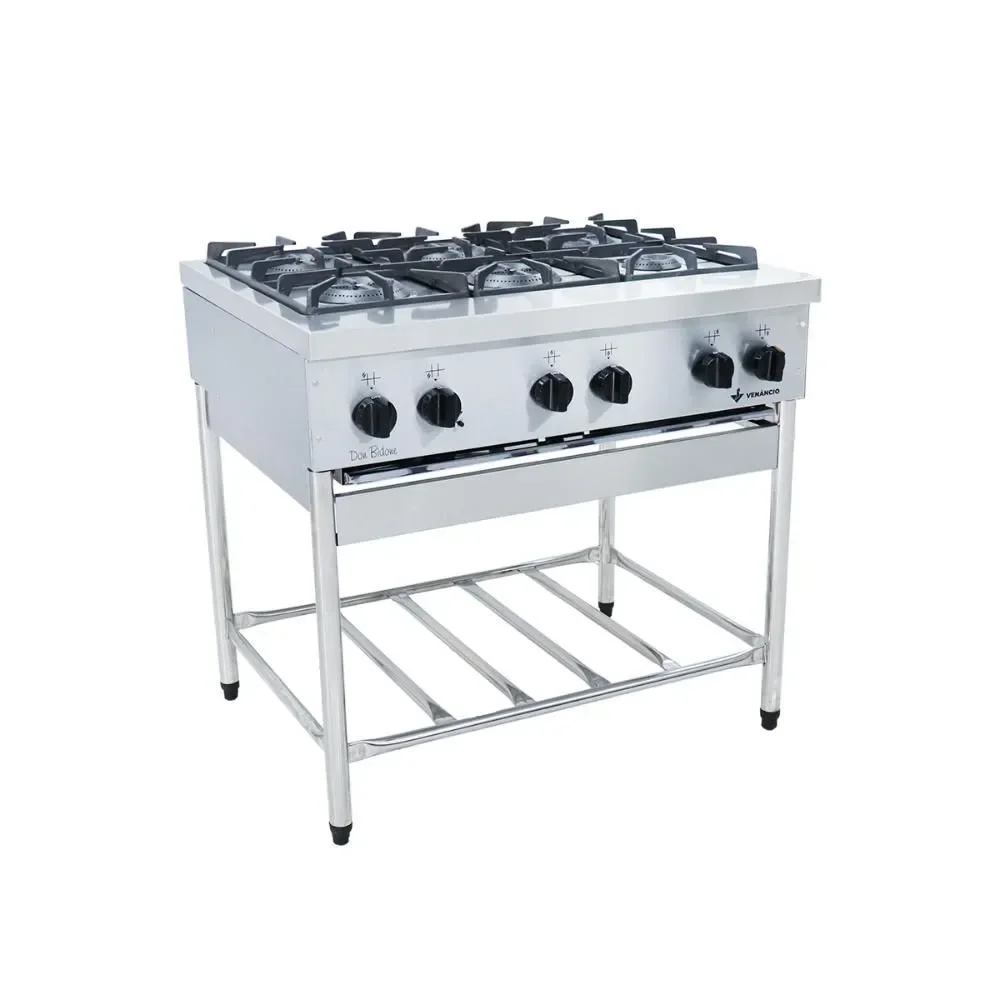 Fogão a Gás Profissional de Piso 6 Bocas Glp Venâncio Don Bidone FDB6M Mesa Inox Acendimento Automático Inox