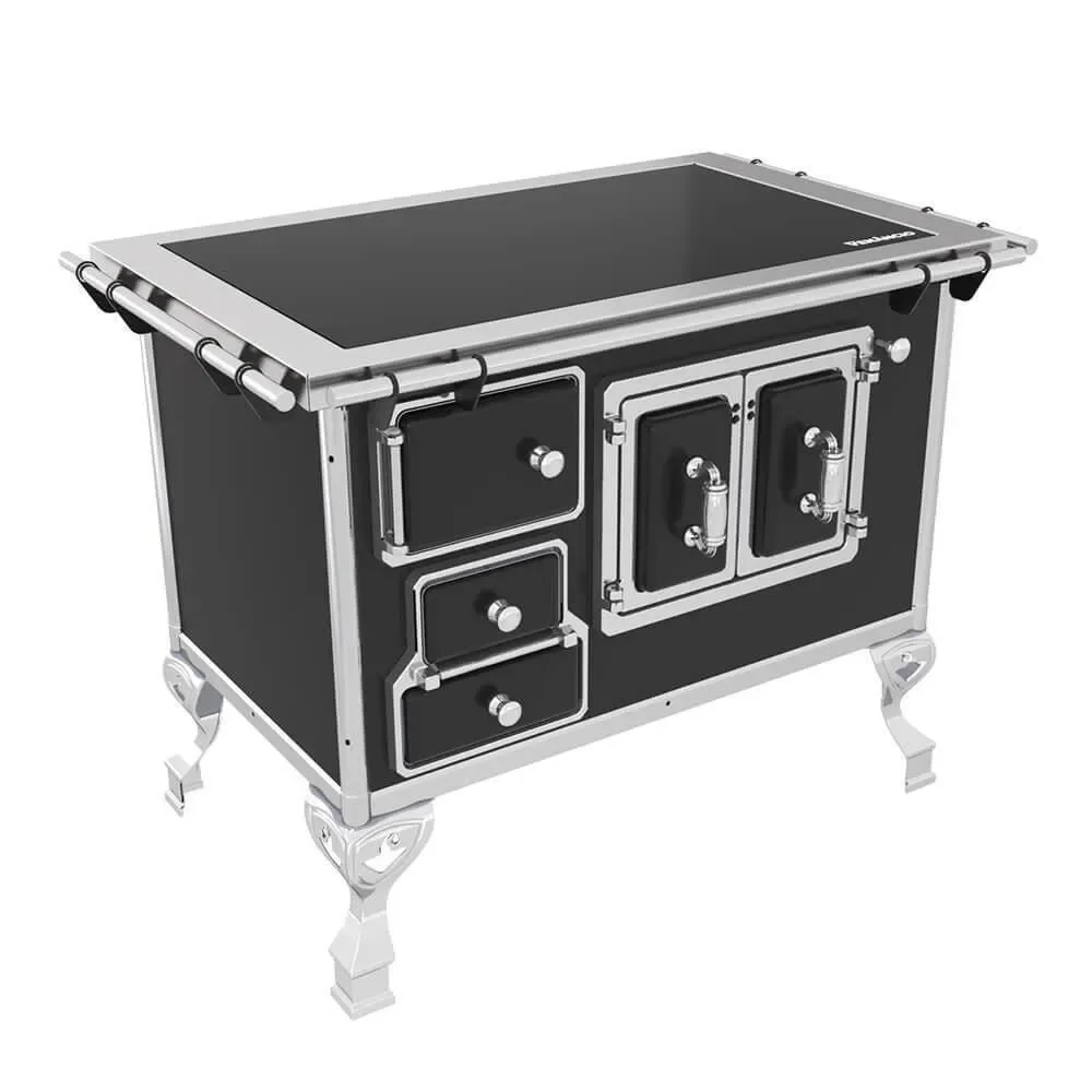 Fogão a Lenha Tradicional No2 Vitrocerâmico Preto Porta Dupla Lado Direito Venâncio Aço Carbono Esmaltado