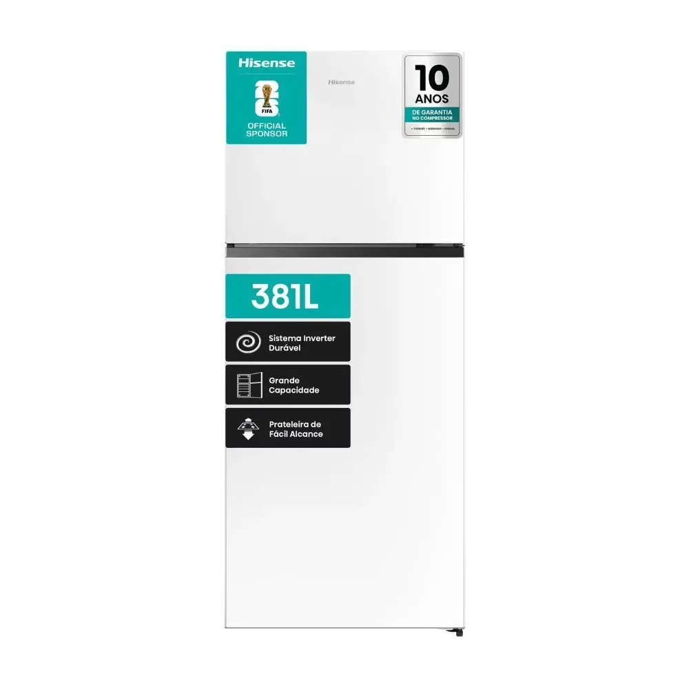 Geladeira Duplex Hisense Frost Free Inverter 380L com Dispenser de Gelo e Compressor com 10 Anos de Garantia RT375N3EWA1