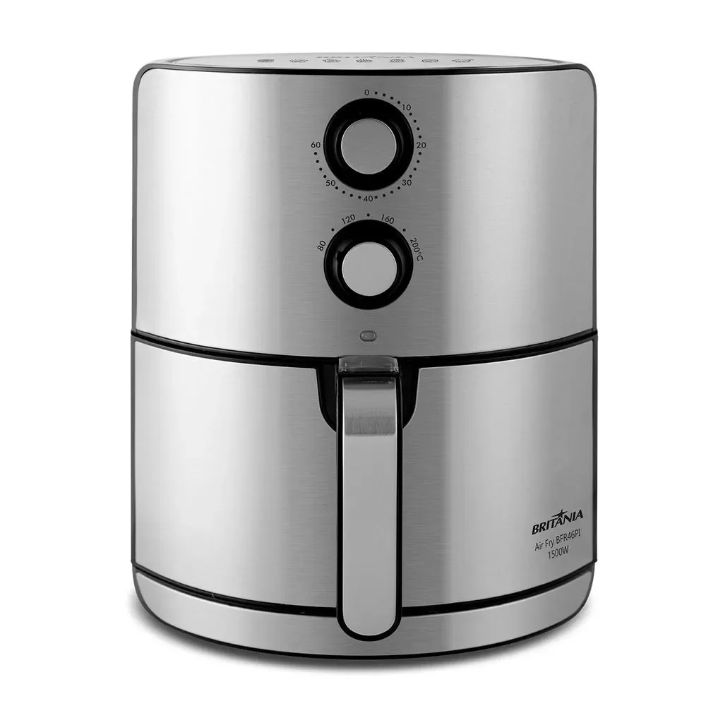 Fritadeira Air Fryer Britânia BFR46PI 4,6L 1500W Antiaderente Inox com Cesto Removível Timer 60 Minutos 220V