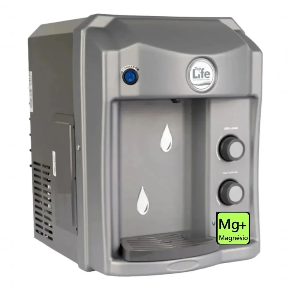 Purificador de Agua Alcalina Ionizada com Ozônio e Magnésio Top Life New Oxi HE mg+ Natural Fria e Gelada Prata 220V