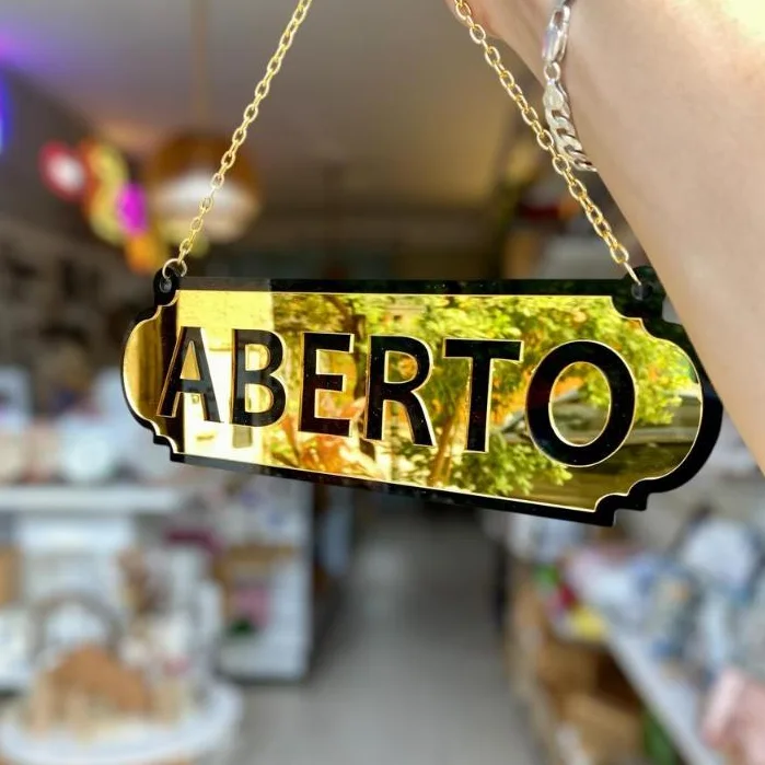 Placa de Porta Aberto e Fechado em Acrilico Espelhado com Ventosa