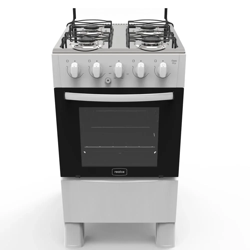 Fogão de Piso a Gás 4 Bocas Realce Eletrodomésticos CR201 Mesa Inox Acendimento Automático Branco Bivolt