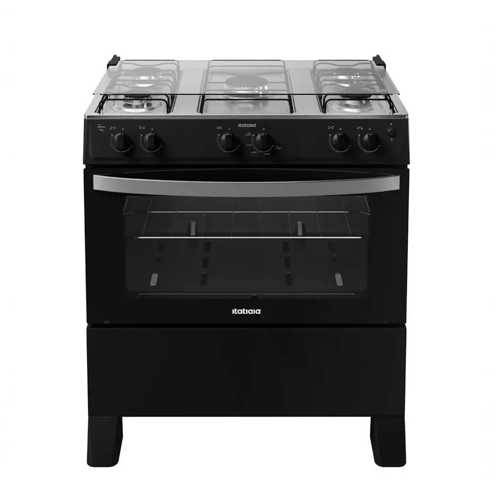 Fogão de Piso Waves New 5 Bocas a Gás Itatiaia com Acendimento Automático Preto Bivolt